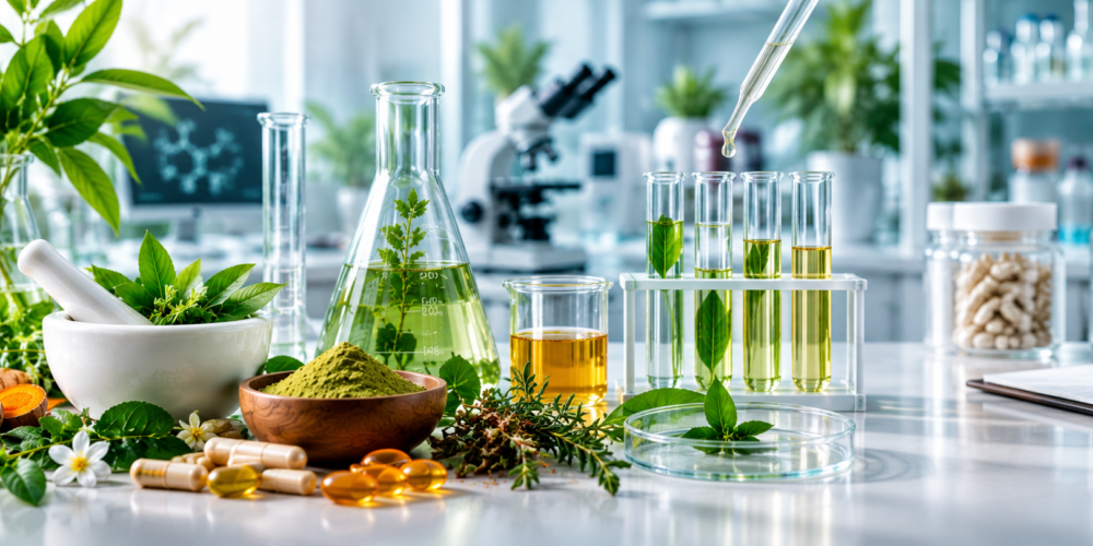 Herbal formulation research in a wellness laboratory