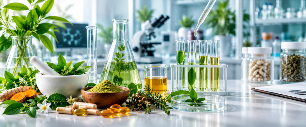 Herbal formulation research in a wellness laboratory